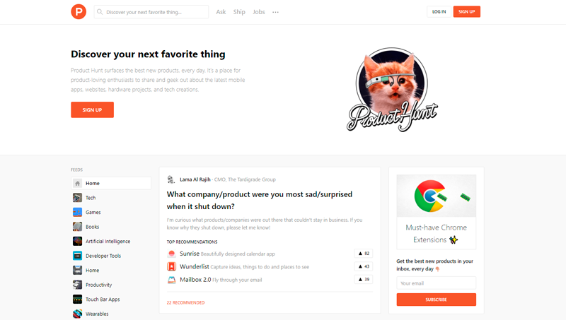 ProductHunt Homepage