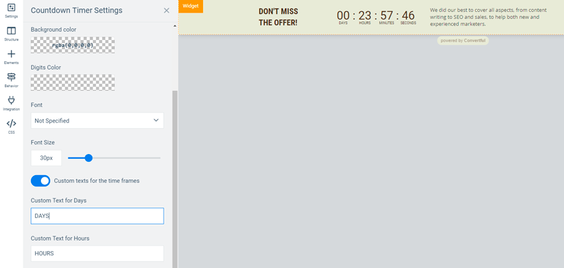 Convertful countdown - custom labels