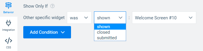 Convertful display rules - targeting by other widgets interaction