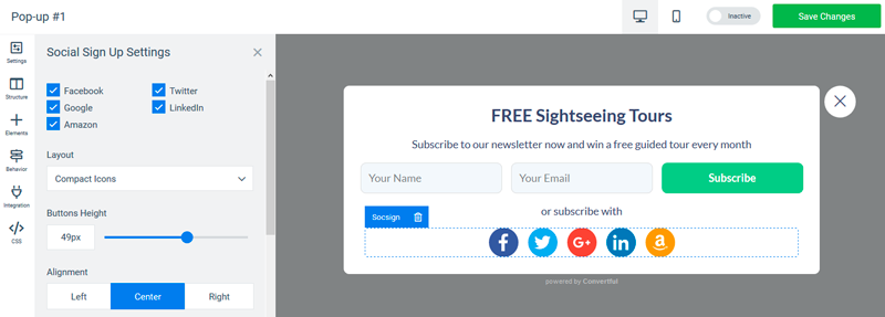 Convertful social sign-up update
