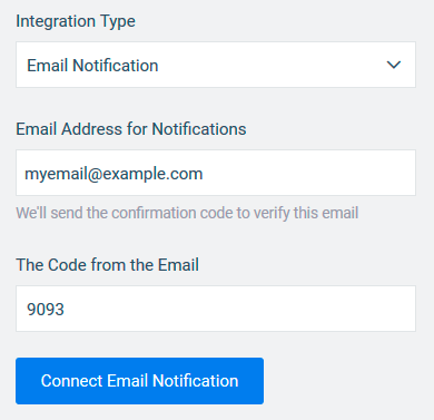 Connecting email for notification - confirmation step