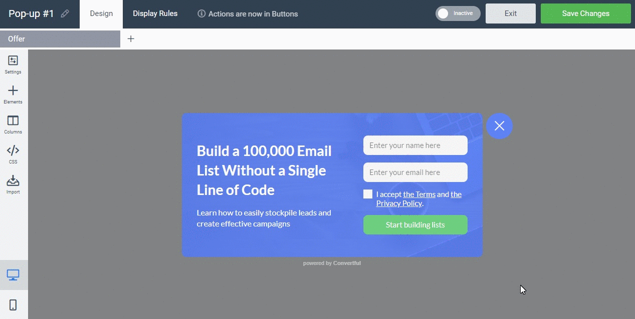 Convertful actions are now in buttons