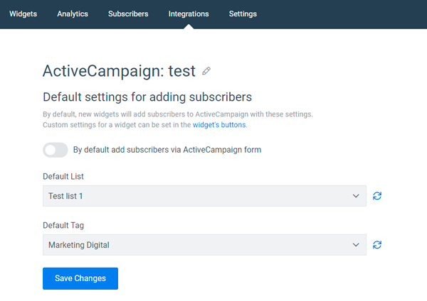 Convertful integration default settings