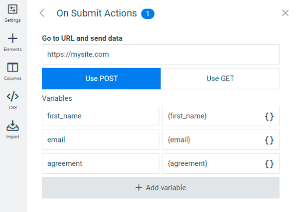 Convertful action - go to URL and send