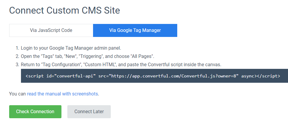 Connecting Convertful via Google Tag Manager