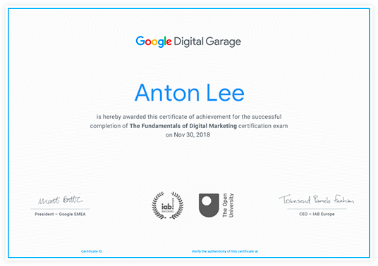 Google digital garage cerificate