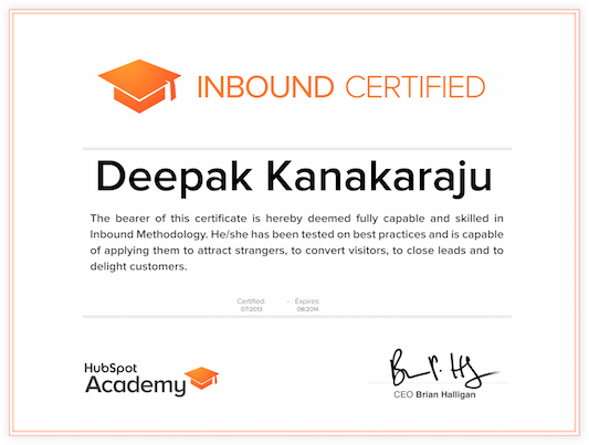 Inbound certification example