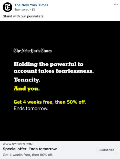 Facebook ad new york times example