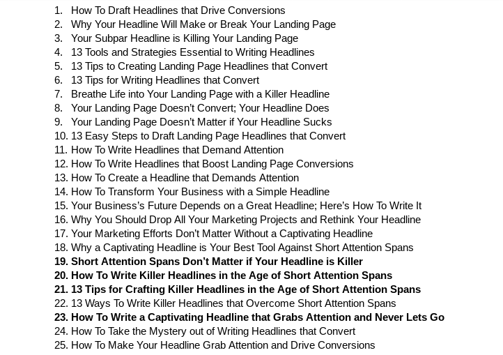 25 headlines example