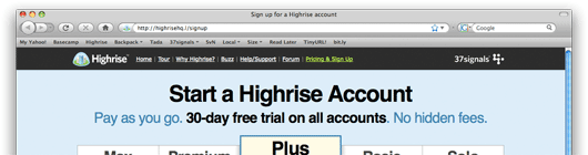 Highrise split-test headline example