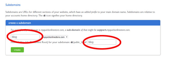 how to create subdomain