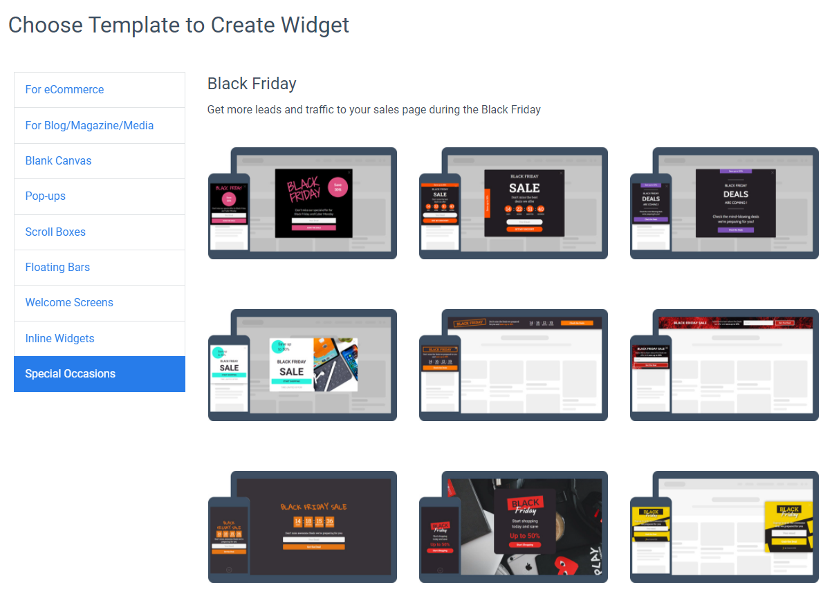 Black Friday Widget Templates Convertful