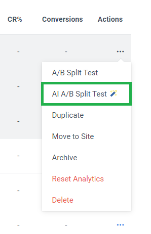 AI A/BSplit Test button