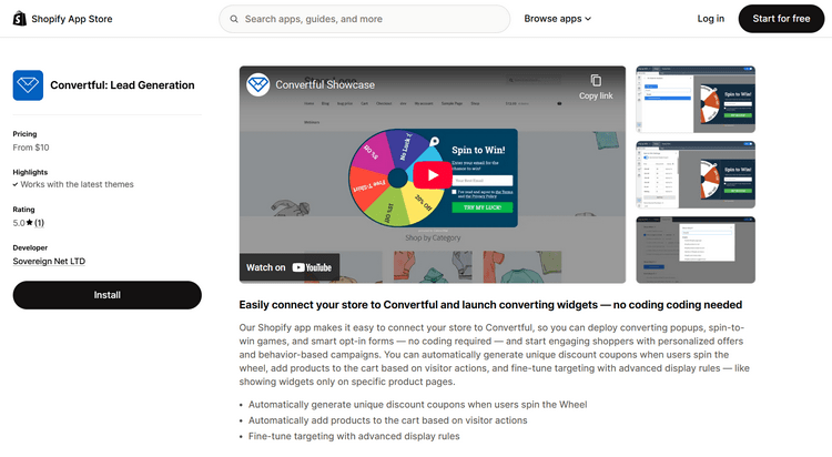 Convertful Shopify App Listing