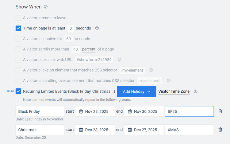 Recurring Limited Events in Display Rules
