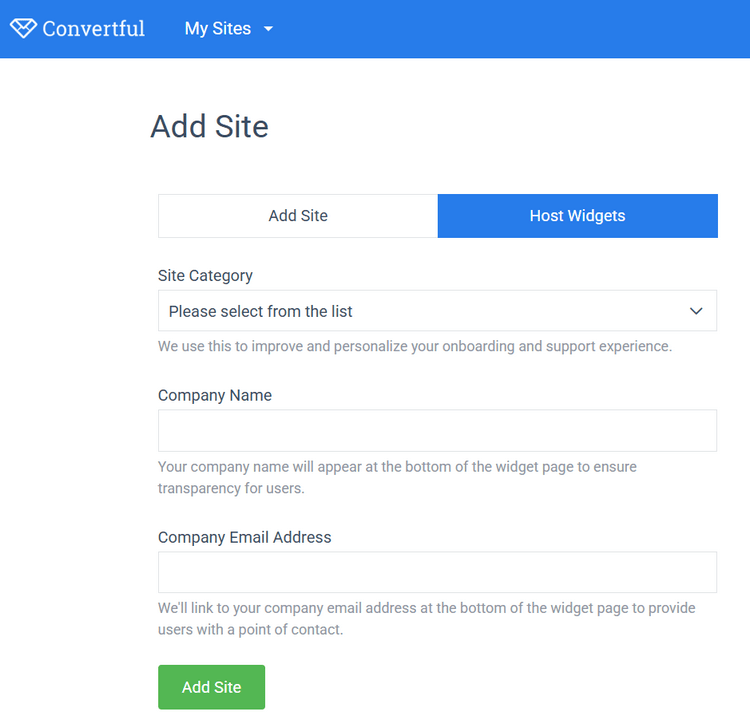 New Host Widgets Option