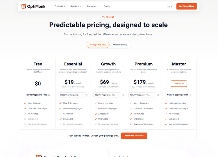 OptiMonk Pricing